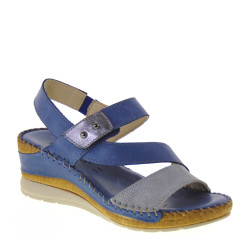Riposella 11242, Sandali Donna Pelle Blu Jeans Regolabili Sottopiede Memory Cucita a Mano