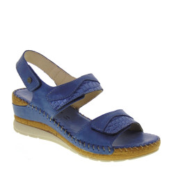 Riposella 11244 Ciabatte Sandali Donna Pelle Blu Tacco A Zeppa 5Cm Cinturino