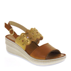 Riposella 16302 Sandali Moda Donna Pelle Cuoio Tacco A Zeppa 7Cm Leggere