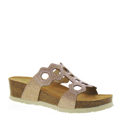 Riposella 29604 Ciabatte Sandali Donna Paiettes Beige Tacco A Zeppa 5,5Cm Brillantini