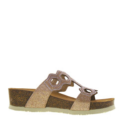 Riposella 29604 Ciabatte Sandali Donna Paiettes Beige Tacco A Zeppa 5,5Cm Brillantini