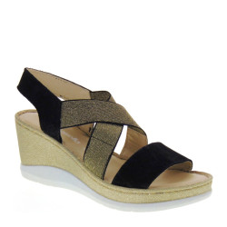 Riposella 40817 Sandali Moda Donna Pelle Nero Tacco A Zeppa 7,5Cm Leggere