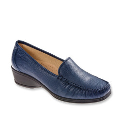 STILEDIVITA 2377 Mocassini Casual Donna Pelle Blu Tacco Zeppa 5Cm Suola Gomma