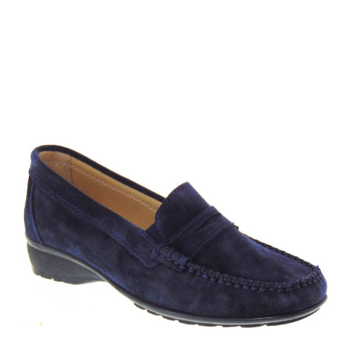 STILEDIVITA 2455 Mocassini Casual Donna Scamosciato Blu Tacco Zeppa 2Cm Suola Gomma