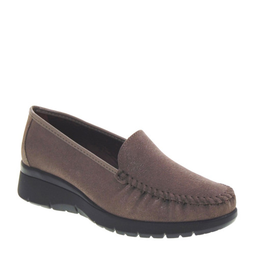 STILEDIVITA 2531 Mocassini Casual Donna Pelle Taupe Tacco Zeppa 3Cm Suola Gomma