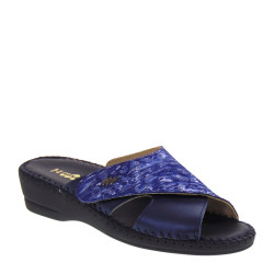 STILEDIVITA 6123 Pantofole Casa Camera Donna Pelle Blu Tacco Zeppa 4Cm Suola Gomma