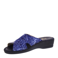 STILEDIVITA 6123 Pantofole Casa Camera Donna Pelle Blu Tacco Zeppa 4Cm Suola Gomma