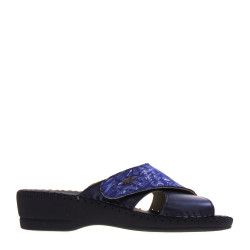 STILEDIVITA 6123 Pantofole Casa Camera Donna Pelle Blu Tacco Zeppa 4Cm Suola Gomma