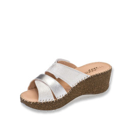 STILEDIVITA 6320 Sandali Ciabatte Donna Pelle Laminata Argento Tacco Zeppa 6Cm Suola Gomma