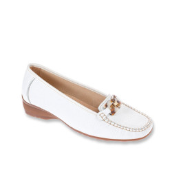 STILEDIVITA 7570 Mocassini Casual Donna Pelle Bianco Tacco Zeppa 2Cm Suola Gomma