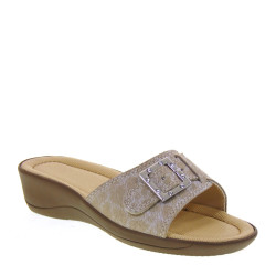 STILEDIVITA 8106 Pantofole Casa Camera Donna Pelle Beige Tacco Zeppa 4Cm Suola Gomma