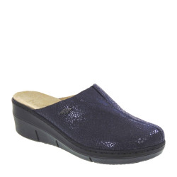 STILEDIVITA 8355 Pantofole Casa Camera Donna Pelle Liscia Blu Tacco Zeppa 5Cm Suola Gomma