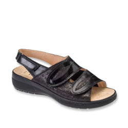 STILEDIVITA 8503 Sandali Confort Donna Pelle Vernice Nero Tacco Zeppa 4Cm Suola Gomma