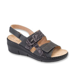 STILEDIVITA 8526 Sandali Confort Donna Pelle Antracite Tacco Zeppa 6Cm Suola Gomma