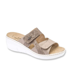 STILEDIVITA 8551 Sandali Ciabatte Donna Pelle Taupe Tacco Zeppa 6Cm Suola Gomma
