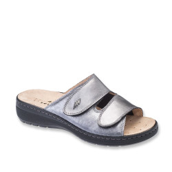 STILEDIVITA 8563 Sandali Ciabatte Confort Donna Pelle Antracite Tacco Zeppa 4Cm Suola Gomma