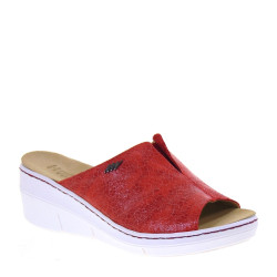 STILEDIVITA 8567 Pantofole Casa Camera Donna Pelle Laminata Rosso Tacco Zeppa 6Cm Suola Gomma