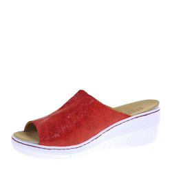 STILEDIVITA 8567 Pantofole Casa Camera Donna Pelle Laminata Rosso Tacco Zeppa 6Cm Suola Gomma