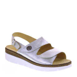 STILEDIVITA 8648 Sandali Sportivi Donna Pelle Laminata Argento Tacco Zeppa 4Cm Suola Gomma