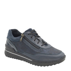 STILEDIVITA 9133 Sneaker Casual Donna Pelle Blu Tacco Zeppa 3Cm Suola Gomma