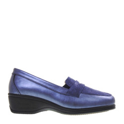 STILEDIVITA 9142 Mocassini Classici Donna Pelle Blu Tacco Zeppa 4Cm Suola Gomma