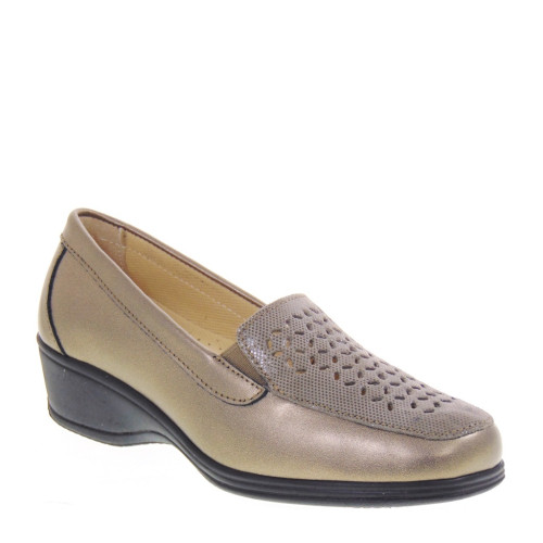 STILEDIVITA 9146 Mocassini Classici Donna Pelle Bronzo Tacco Zeppa 4Cm Suola Gomma