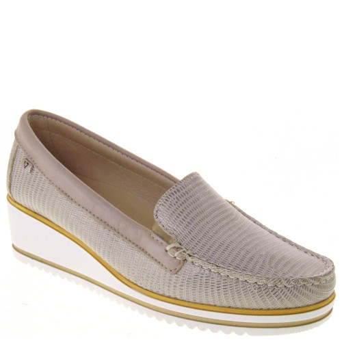 VALLEVERDE 11218 Mocassini Casual Donna Pelle Taupe Tacco Zeppa 4Cm Suola Gomma