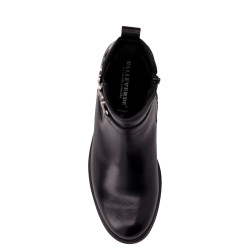VALLEVERDE 17151 Stivaletti Casual Donna Pelle Nero Tacco Grosso 3Cm Suola Gomma Gambale Caviglia