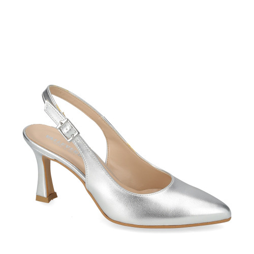 VALLEVERDE 19101B Slingback Cerimonia Donna Pelle Laminata Argento Tacco Stiletto 8Cm Suola Gomma VALLEVERDE 19101B Slingback Cerimonia Donna Pelle Laminata Argento Tacco Stiletto 8Cm Suola Gomma