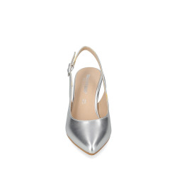 VALLEVERDE 19101B Slingback Cerimonia Donna Pelle Laminata Argento Tacco Stiletto 8Cm Suola Gomma VALLEVERDE 19101B Slingback Cerimonia Donna Pelle Laminata Argento Tacco Stiletto 8Cm Suola Gomma