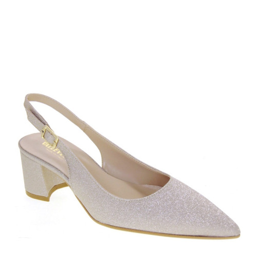 VALLEVERDE 19161C Slingback Cerimonia Donna Tessuto Platino Tacco Grosso 5Cm Suola Sintetico