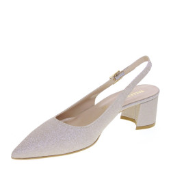 VALLEVERDE 19161C Slingback Cerimonia Donna Tessuto Platino Tacco Grosso 5Cm Suola Sintetico