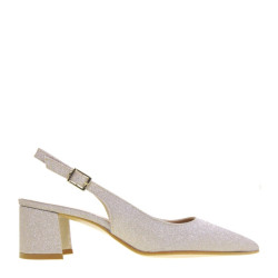 VALLEVERDE 19161C Slingback Cerimonia Donna Tessuto Platino Tacco Grosso 5Cm Suola Sintetico