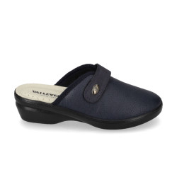 VALLEVERDE 25237 Pantofole Casa Camera Donna Panno Blu Tacco Zeppa 4Cm Suola Gomma