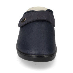 VALLEVERDE 25237 Pantofole Casa Camera Donna Panno Blu Tacco Zeppa 4Cm Suola Gomma