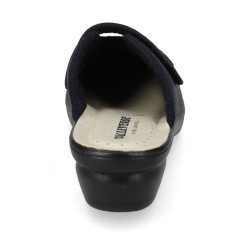 VALLEVERDE 25237 Pantofole Casa Camera Donna Panno Blu Tacco Zeppa 4Cm Suola Gomma