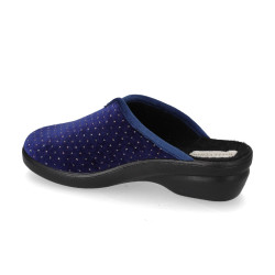 VALLEVERDE 25242 Pantofole Casa Camera Donna Panno Blu Tacco Zeppa 4Cm Suola Gomma