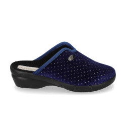 VALLEVERDE 25242 Pantofole Casa Camera Donna Panno Blu Tacco Zeppa 4Cm Suola Gomma