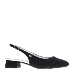VALLEVERDE 28060 Slingback Cerimonia Donna Tessuto Nero Tacco Grosso 3Cm Suola Gomma