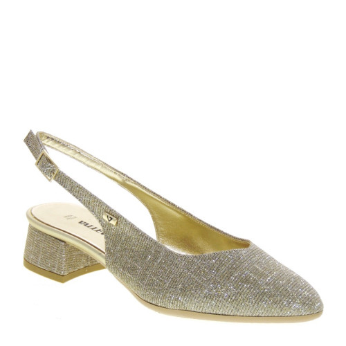 VALLEVERDE 28060 Slingback Cerimonia Donna Tessuto Oro Tacco Grosso 3Cm Suola Gomma