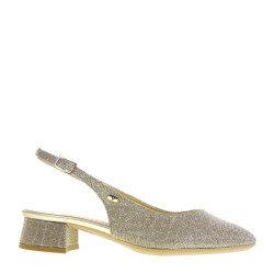 VALLEVERDE 28060 Slingback Cerimonia Donna Tessuto Oro Tacco Grosso 3Cm Suola Gomma