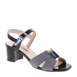 VALLEVERDE 28215 Sandali Cerimonia Donna Vernice Nero Tacco Grosso 6Cm Suola Sintetico