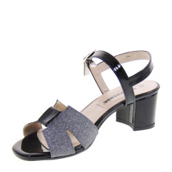 VALLEVERDE 28215 Sandali Cerimonia Donna Vernice Nero Tacco Grosso 6Cm Suola Sintetico