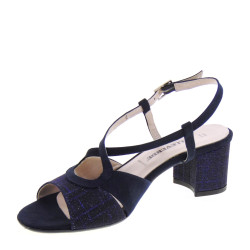 VALLEVERDE 28216 Sandali Cerimonia Donna Tessuto Blu Tacco Grosso 5Cm Suola Sintetico