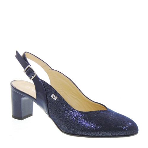 VALLEVERDE 28240 Slingback Cerimonia Donna Pelle Sintetica Blu Tacco Grosso 6Cm Suola Gomma