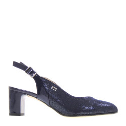 VALLEVERDE 28240 Slingback Cerimonia Donna Pelle Sintetica Blu Tacco Grosso 6Cm Suola Gomma