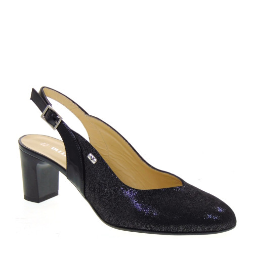 VALLEVERDE 28240 Slingback Cerimonia Donna Pelle Sintetica Nero Tacco Grosso 6Cm Suola Gomma