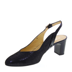 VALLEVERDE 28240 Slingback Cerimonia Donna Pelle Sintetica Nero Tacco Grosso 6Cm Suola Gomma