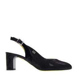 VALLEVERDE 28240 Slingback Cerimonia Donna Pelle Sintetica Nero Tacco Grosso 6Cm Suola Gomma