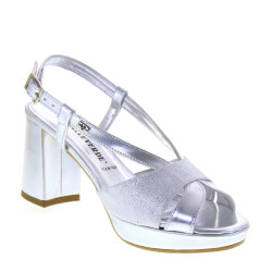 VALLEVERDE 28400 Sandali Cerimonia Donna Pelle Sintetica Argento Tacco Grosso 8Cm Suola Sintetico